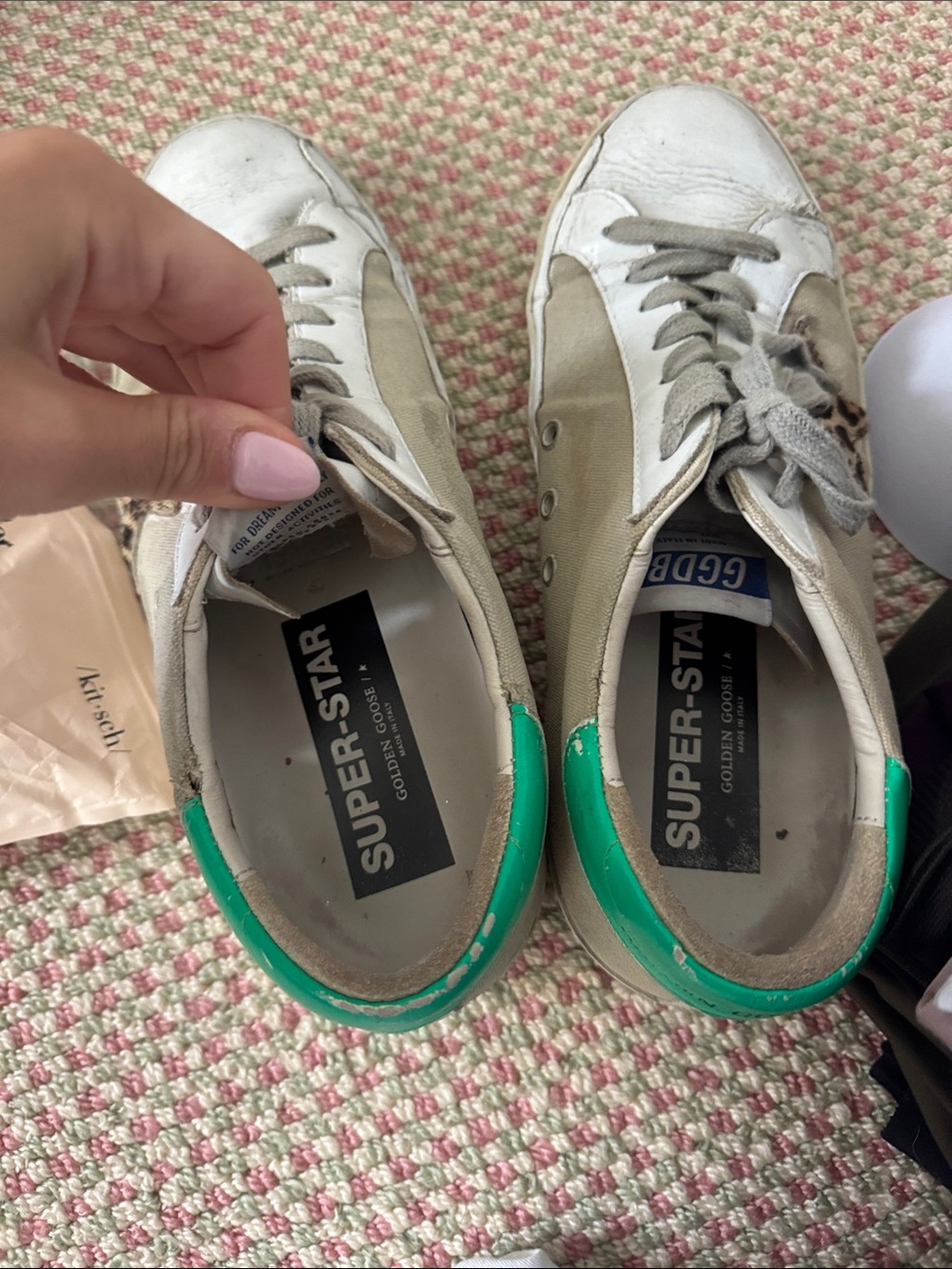 Women’s Low-Top Golden Goose Sneakers with Leopard Star and Green Heel - Picture 2 of 3